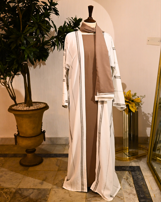 White & Mocha Premium Emirati Abaya