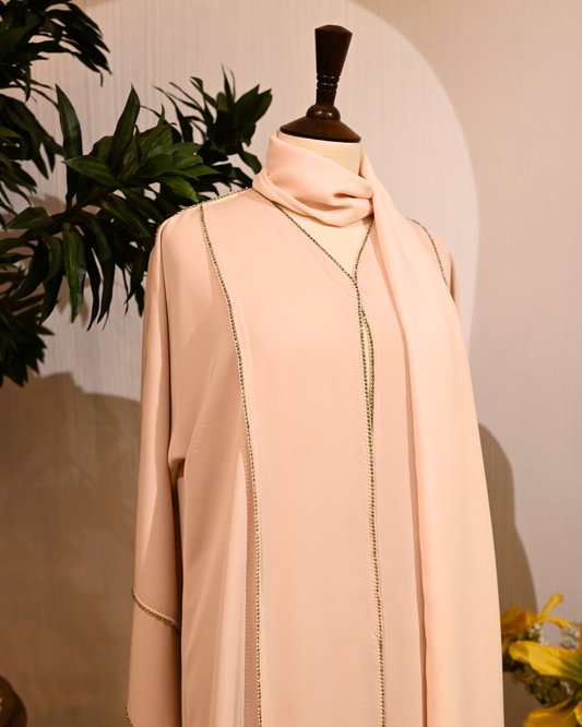 Warm Beige Premium Emirati Minimal Abaya