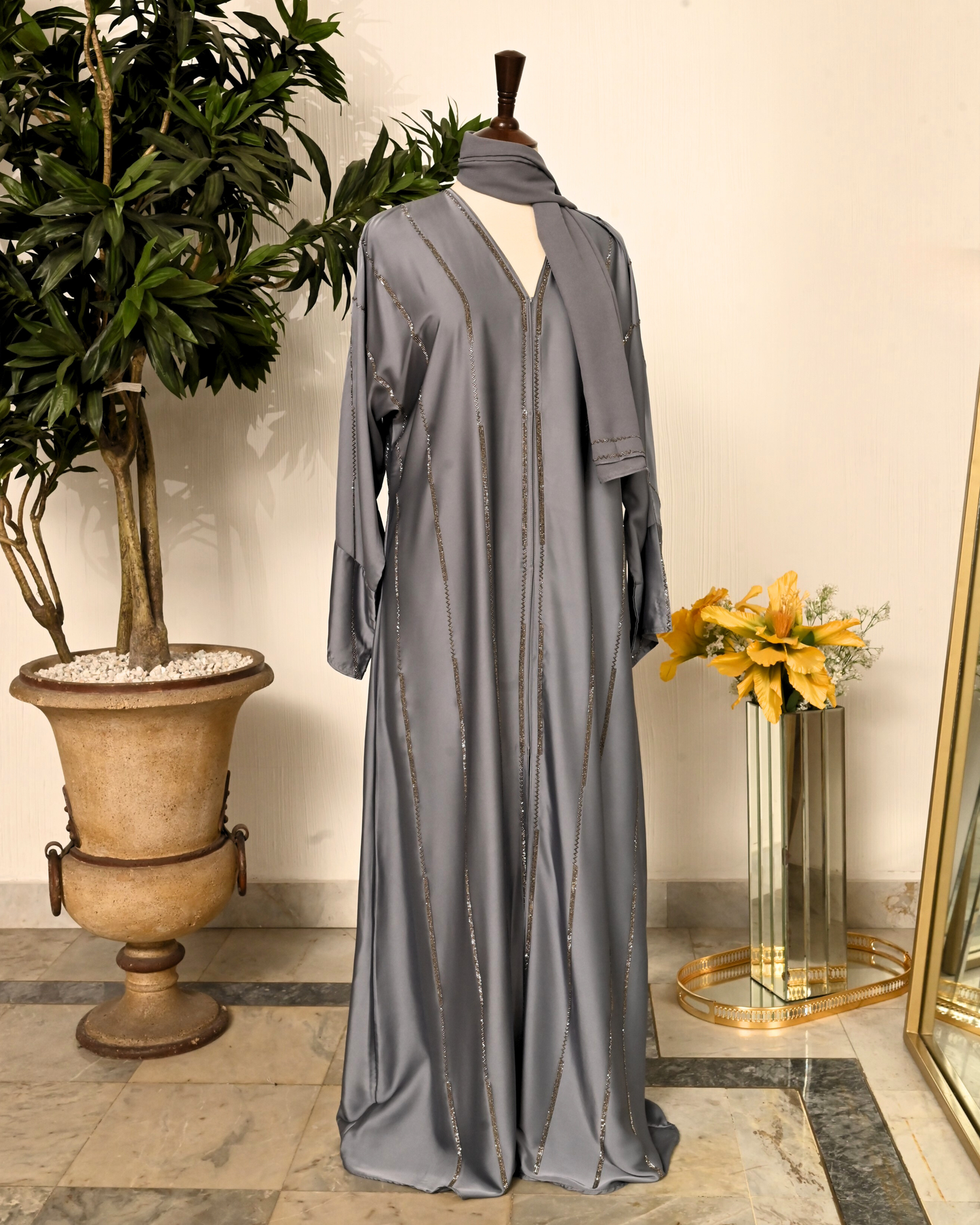 Charcoal Grey Armani Silk Abaya