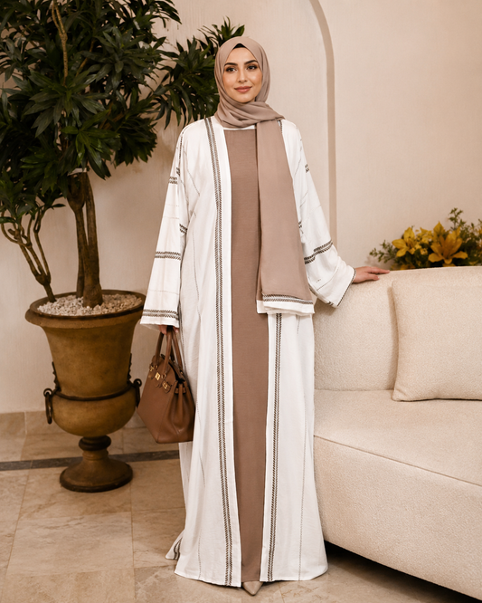 White & Mocha Premium Emirati Abaya