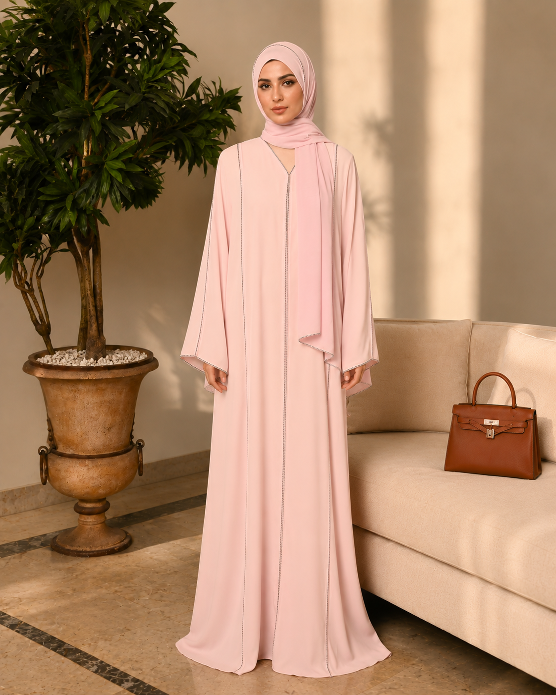 Dusty Pink Premium Emirati Minimal Abaya