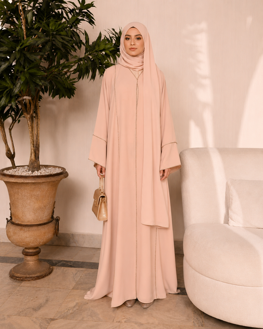 Warm Beige Premium Emirati Minimal Abaya