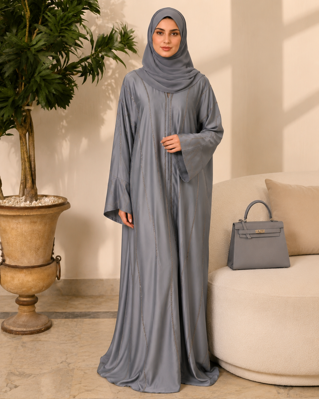 Charcoal Grey Armani Silk Abaya