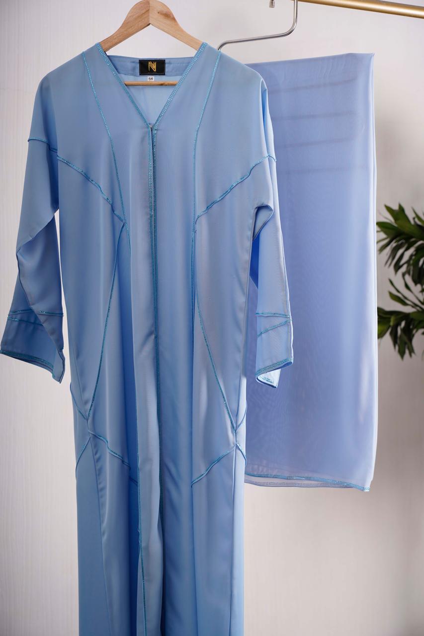 Sky Blue Abaya – Premium Emirati Minimal Abaya